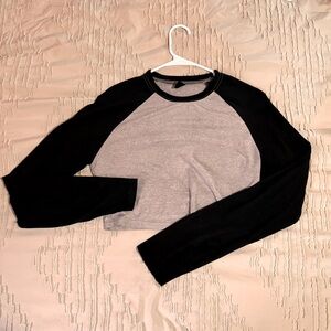 Black and Grey Long Sleeve Crop Top